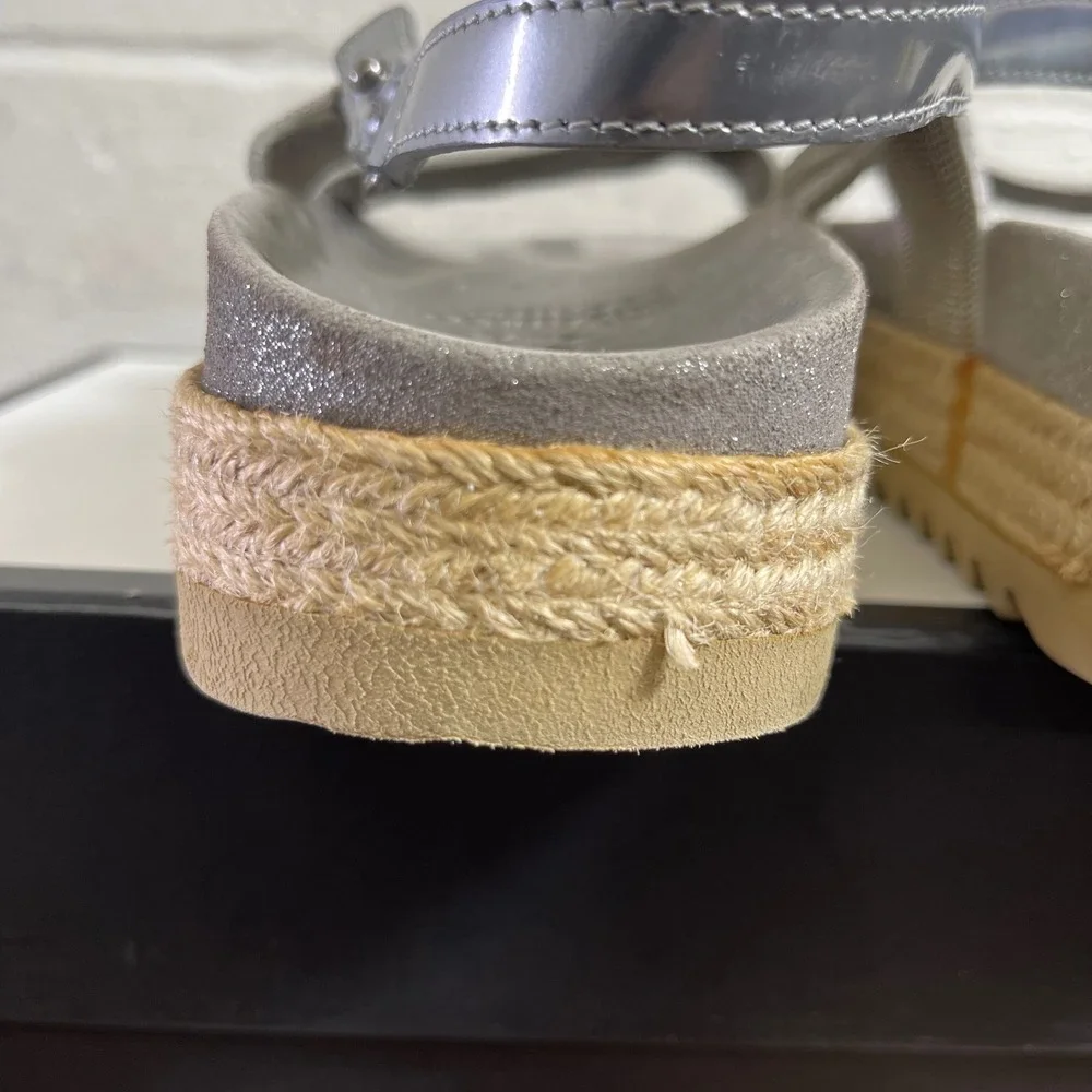 Brunello Cucinelli Metallic Silver Beaded Strap Espadrille Sandals Women's‎ 6 US